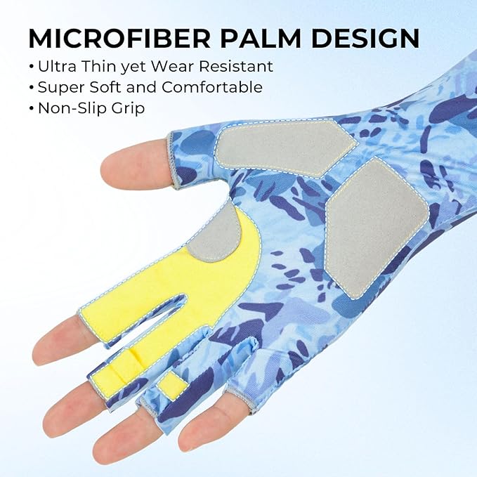 KastKing Agies Fishing Gloves Men, UPF 50+ Sun Gloves UV Protection, Cooling Quick-Dry 3/4 Fingerless Gloves with Extended Cuff, Microfiber Palm & Pull Tabs, for Fishing, Kayaking, Hiking, Hunting