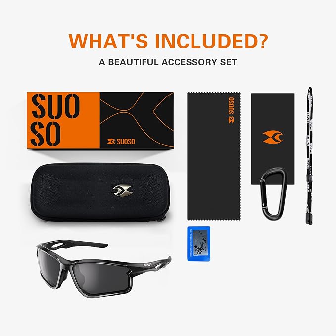 suoso Sports Polarized Sunglasses for Men: TR90 UV400 Protection Sun Glasses Squash Goggles Wrap Around Goggles for Drving