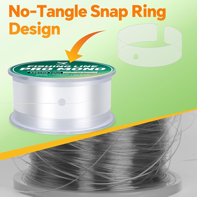 Pro Monofilament Fishing Line with Knot Instruction Cards for Multi Purpose Cost Effective, Strong Yet Thin Nylon String for Big Fishes, Tangle-Free & UV Resistant, 15/20/30/50/80LB