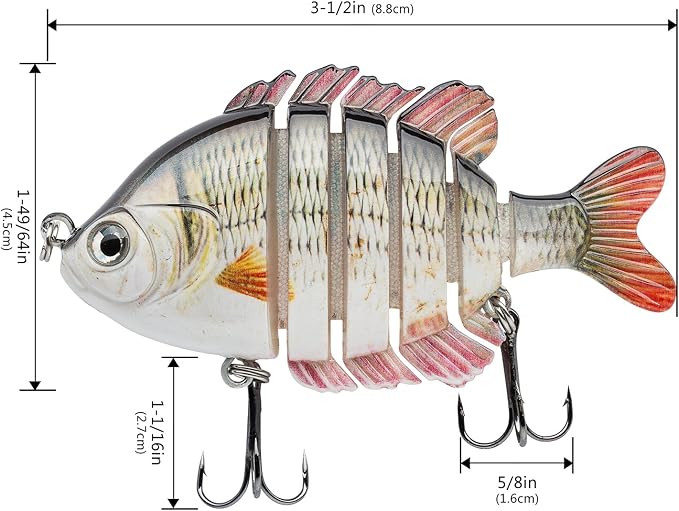 BASSDASH SwimPanfish Multi Jointed Panfish Bluegill Swimbaits Hard Topwater Bass Lures Fishing Lure Crank Saltwater 3.5in/0.85oz