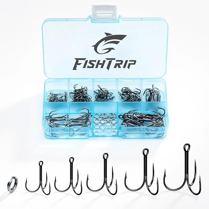 FishTrip 25/10/90/200pcs Fishing Treble Hooks, High Carbon Steel Triple Fishing Hooks with Ultra Brabed Sharp for Saltwater Freshwater Black, Treble Hook for Bass Trout Fishing Lures Replacement