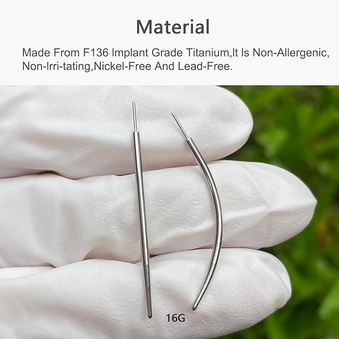 G23 Titanium Threadless Piercing Taper 16G/18G/20G Flat Back Earring Applicator Tool Insertion Pin for Push In Nose Lip Ear Tragus Helix Body Piercing Jewelry Stretcher Assistant Tool