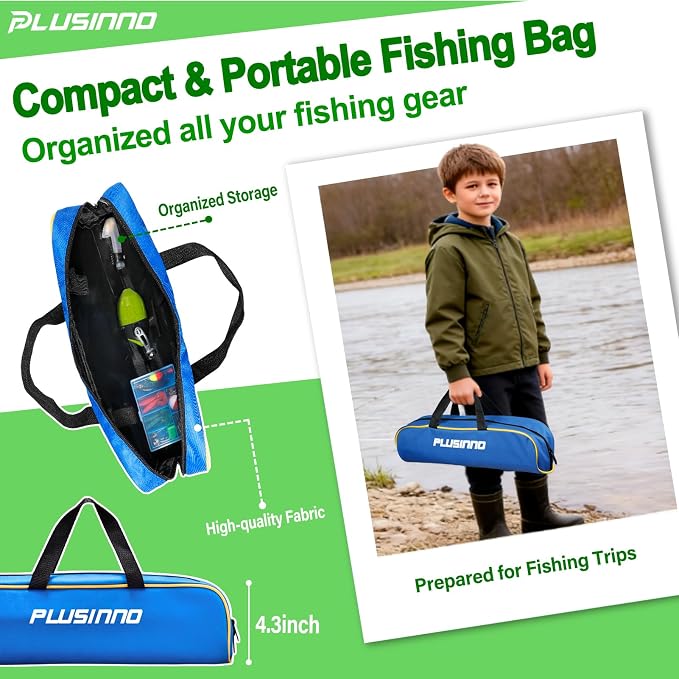PLUSINNO Kids Fishing Pole with Spincast Reel Telescopic Fishing Rod Combo Full Kits for Boys, Girls, and Adults