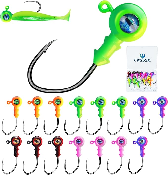 Round Jigs Heads for Fishing, 3D Eyes Ball Head Hooks with Stacked Cone Keeper, 1/8oz 1/5oz 1/4oz 3/8oz Crappie Jig Heads for Bass Fishing Trout Crappie Panfish Walleye