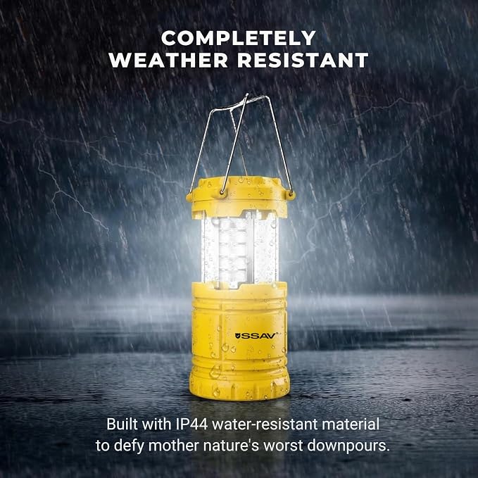 SSAV LED Camping Lantern, Emergency Lanterns for Power Outages & Hurricane Preparedness, Collapsible Portable Survival Lights for Camping, Storms & Emergencies, Batteries Included (2, Yellow)