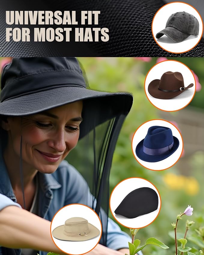Mosquito Head Net, 2 Pack Ultra Fine Ice Silk Cooling Breathable Soft Large Long Mesh for Outdoors, Fits Most Hats