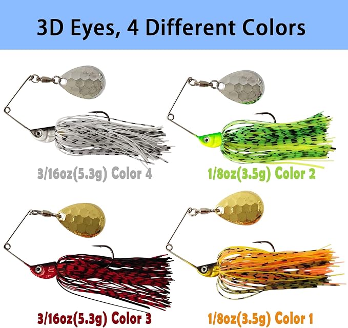 Eupheng Bass Spinnerbaits, 1/4 3/8 1/2 1/8 3/16 oz, Double Willow & Colorado Blades with Silicone Skirt Bass Spinner baits