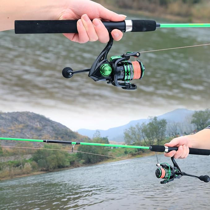 Sougayilang Spinning Reel and 2-Piece Fishing Rod Combo, Durable Graphite & Fiberglass Rod, Split-Grip Cork Handle,Right/Left Handle Position
