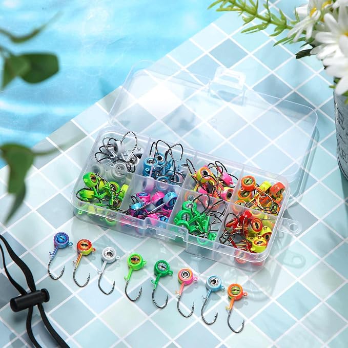 Vinsot Crappie Jig Heads 1/4oz 1/8oz 3/8oz 1/16oz 1/32oz Fishing Jig Hooks Simulation Fish Eye Ball Hook Bulk for Crappie Bass Trout Lures Gift