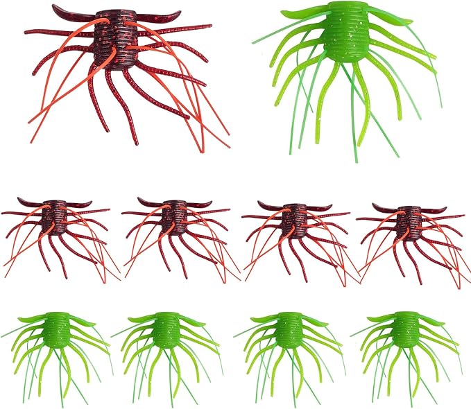 Silicone Soft Dice Fishing Lures: 10pcs Multiple Tentacles Slow Sink Bass Fishing Soft Plastic Baits for Drop Shot Finesse Wacky Rig