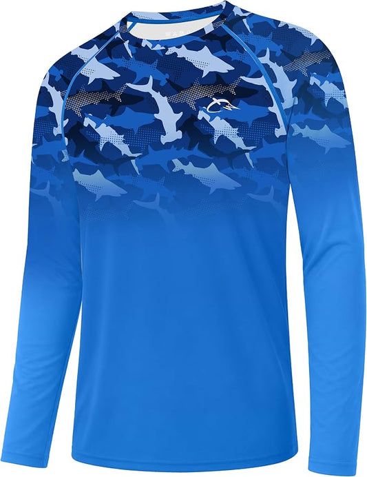 FISHEAL Men's Long Sleeve Fishing Shirts, UPF 50+ Camo Sun Protection Rash Guard, UV Shirt for Swimming Hunting Outdoor