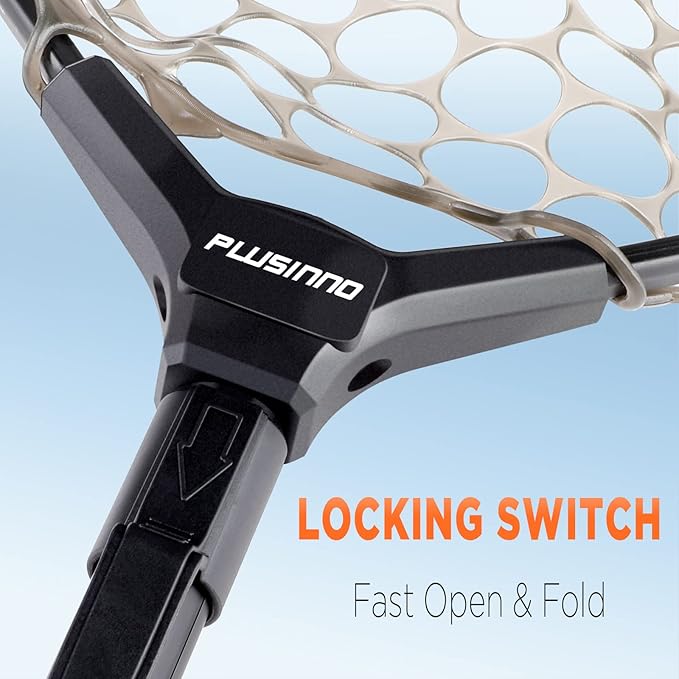 PLUSINNO Fly Fishing Net, Bass Trout Landing Net, Folding Fishing Nets Fresh Water, Safe Fish Catching or Releasing