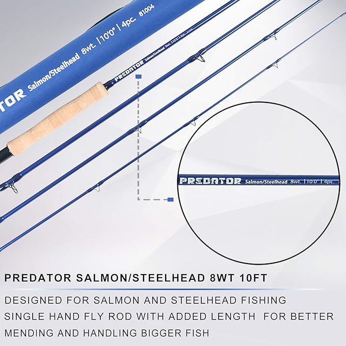 M MAXIMUMCATCH Maxcatch Predator Big Game and Saltwater Fly Fishing Rod: 7'11''/9'/9'2''/10', 4-Piece, 8/9/10/11/12 Weight