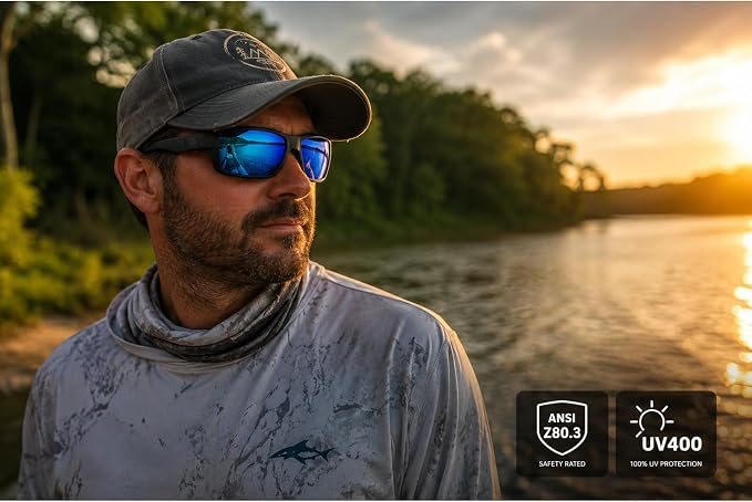 Polarized Fishing Sunglasses for Men - UV400 Protection - Lake, River, Ocean - Lightweight TR90 Frame