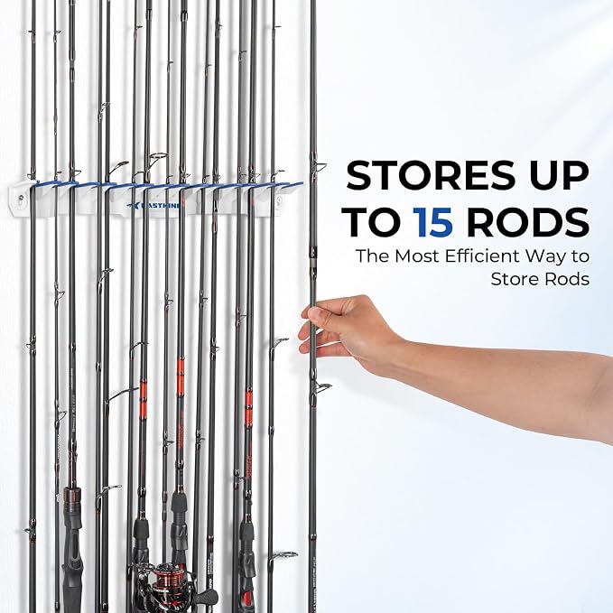 KastKing V15 Vertical Fishing Rod Holder – Wall Mounted Fishing Rod Rack, Store 15 Rods or Fishing Rod Combos in 17.25 Inches, Great Fishing Pole Holder and Rack