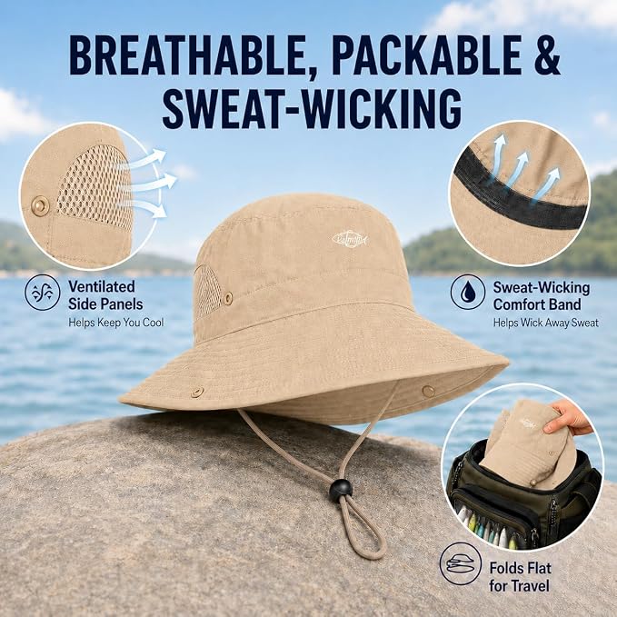 Palmyth Fishing Hat with Detachable Neck Flap UPF 50+ Sun Hats for Men, Breathable Mesh UV Protection for Fishing Hiking