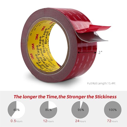 3M Double Sided Tape Heavy Duty 2" x 15.4Ft Mounting Tape Foam Tape Waterproof for Indoor Outdoor Home Office Car Decor
