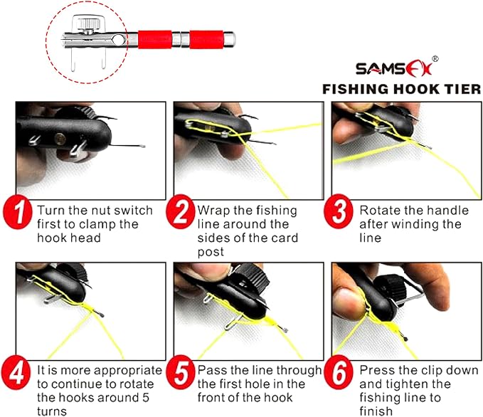 SAMSFX Fishing Stainless Steel Hook Tier, Knot Tying Tool, Loop Tyer, Hook Remover and Zinger Retractors Combo