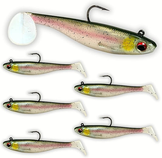 USA Bass Tackle Patriot Shad - Scent Infused Paddle Tail Swimbaits Pre Rigged Fishing Lures Premium Bait Strong Owner Hook, Fishing Gear for Bass Freshwater Predator Fish