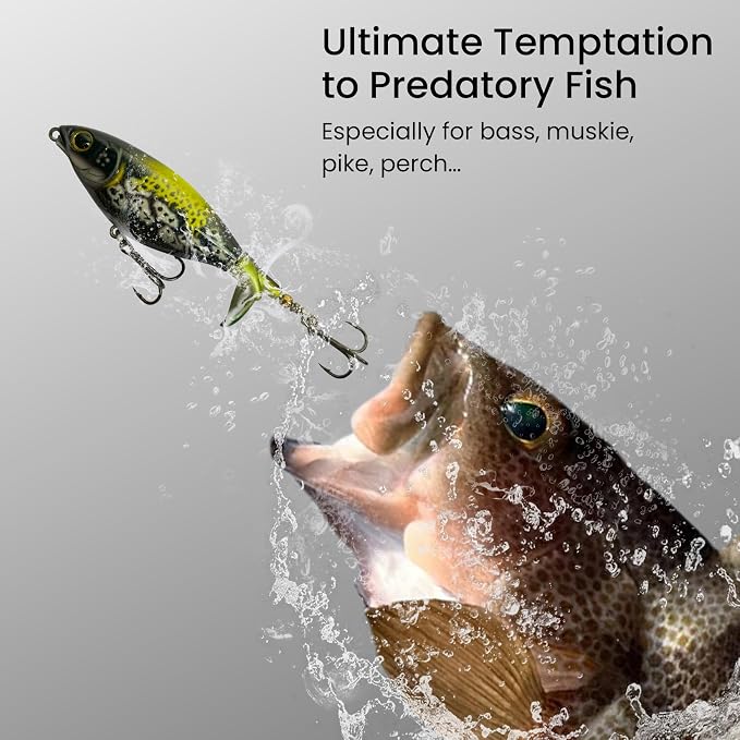 Pristis 3 pcs Topwater Fishing Plopper Lures, Floating Popper Bait Set with Chemically Sharpened Hooks for Saltwater Freshwater, Top Water Plopping Swimbait Teaser for Bass Tuna Perch Pike Crappie