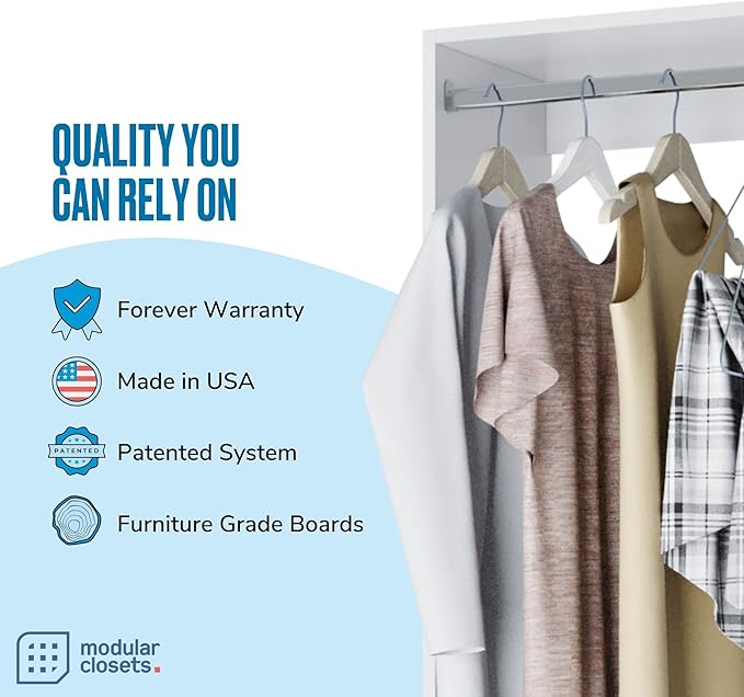 Double Hanging Closet Organizer - Modular System For Corner Closets - White, 36 Inch Wide