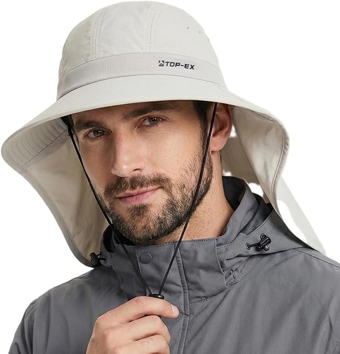 TOP-EX Cooling Sun Hat with Neck Flap – UPF 50+ Wide Brim Breathable Hat for Hiking, Fishing & Big Heads