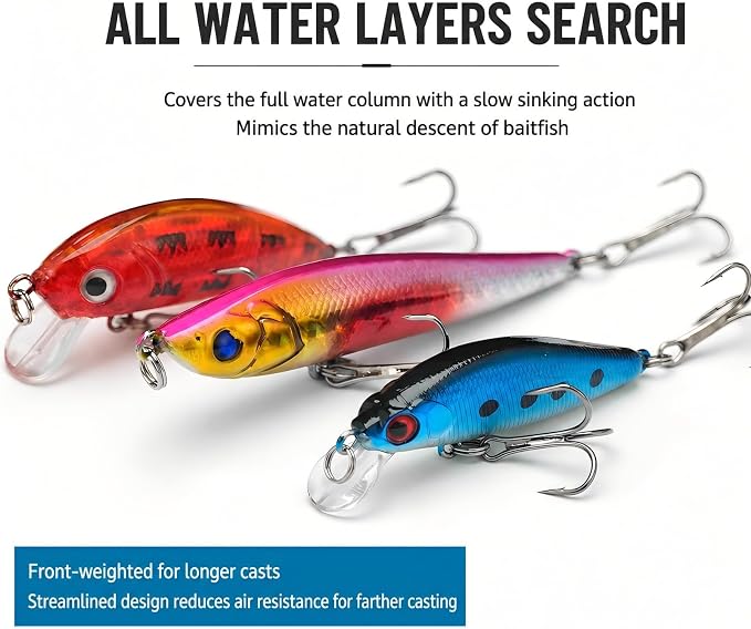 Fishing Gear Fishing Lures Set, Multi-Piece Tackle Kit with Crankbaits, Spoon Lures, Spinner Baits, Hooks, Sinkers and Various Lures for All Water Layers, Bass Trout Freshwater Saltwater Fishing