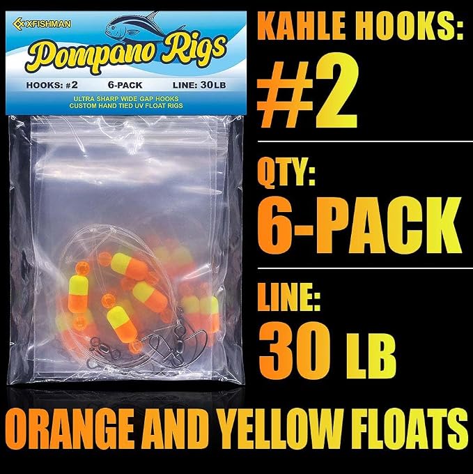 Pompano-Rigs-for-Surf-Fishing-Saltwater-Gear with Double Circle & Wide Gap Hook-6-Pack Surf Fishing Tackle