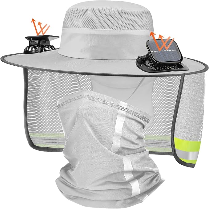 Solar Hat with Fans, Wide Brim Cooling Sun Hat with Removable Dual Fans USB Charging Neck Cover for Outdoor Fishing