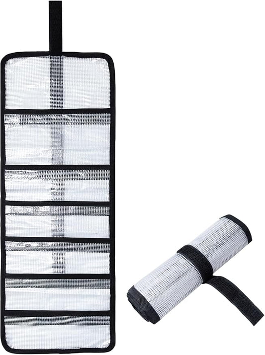 25"x9" Fishing Lure Wraps with 6 Pockets, Foldable Saltwater Trolling Lure Storage Bag, Clear PVC Protective Hook Covers Organizer for Swimbaits, Jigs and Offshore Fishing Gear (1 Pcs)