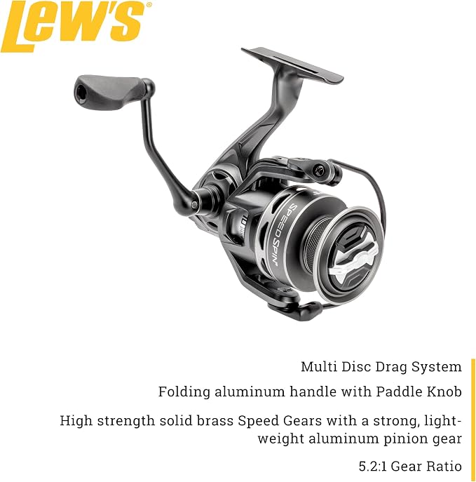 Lew’s Speed Spin Spinning Fishing Reel, Size 75 Reel, 8+1 Bearings, 5.2:1 Gear Ratio, Graphite Frame and Sideplate, Solid Brass Speed Gears