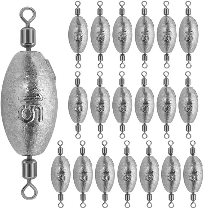 Fishing Weights Sinkers Inline Trolling Fishing Sinkers Egg sinkers with Inner Swivels Oval Drop Lead Fishing Weights for Saltwater Freshwater Fishing
