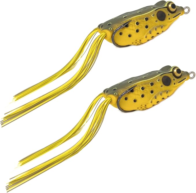 Reaction Tackle Hollow Body Frogs for Bass Fishing - Ultra Realistic Weedless Top Water Frog Lure for Bass, Snakehead, Pike and More - Floating Topwater Fishing Lures - 2 Pack