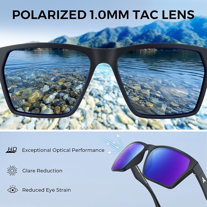 KastKing Beartrap Polarized Sports Fishing Sunglasses, With PuriVex Protective Lens Coating, Square Frame Design, Men Women