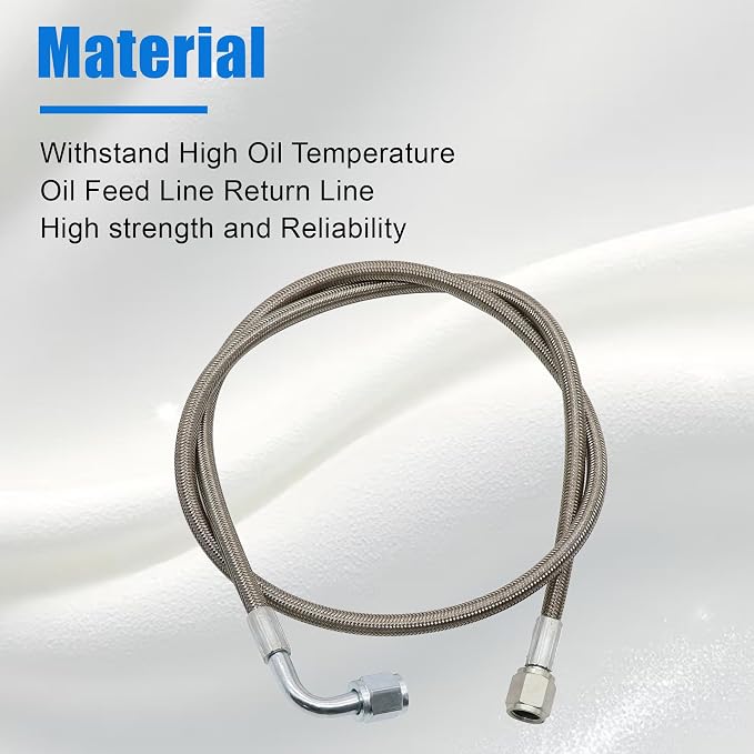 GXARTS 36" Billet Steel Braided Turbo Oil Feed Line Length 551871 4AN 90 Degree Straight Hose Straight PTFE line straight Hose End Pressure Stainless Remote Turbocharger
