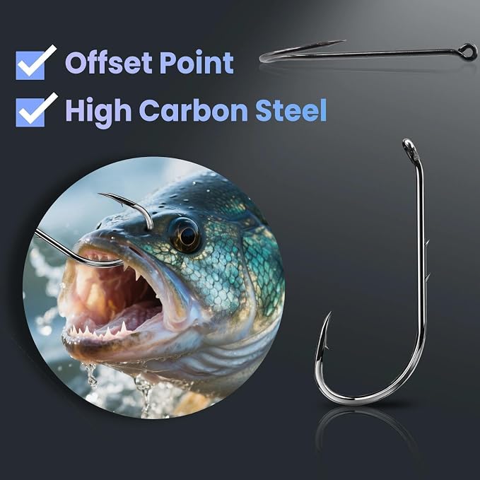 Baitholder Fishing Hooks 50Pcs Bait Holder Hooks Offset/Double Barbed/Long Shank/Down Eye for Soft Live Baits Saltwater