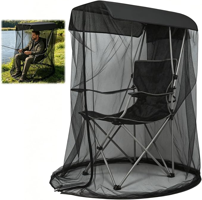 63"H Mosquito Net Cover for Canopy Chair, Bug Barrier Mosquitos Mesh Tent Black Chair Mosquito Netting with Zipper Opening 35"X32" Waterproof Roof for Fishing Camping Chair Outdoor, Chair Not Included
