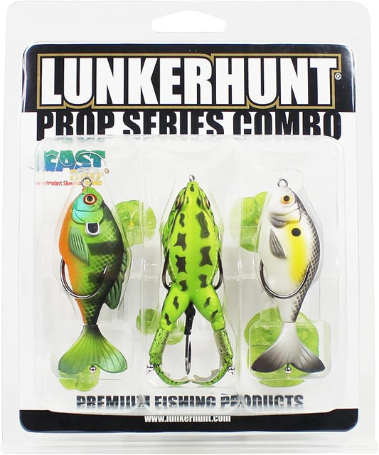 LUNKERHUNT Bass Fishing Lures Kit (3-Pack) - 2 Prop Fish Lures and 1 Prop Frog Lure | Weedless Hooks Hollow Realistic Body, Small Frog Lures & Fishing Lures for bass Fishing Whopper plopper