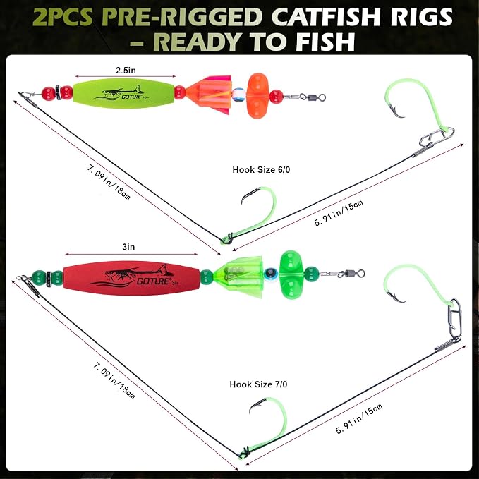 Goture Catfish Rig Making Kit,274pcs/300pcs Catfishing Tackle with Luminous Fishing Hook Swivel Sinker Weights Rattle Float Bobber Stoppers,Catfish Rigs Accessories with 3600 Tackle Box,Gifts for Men