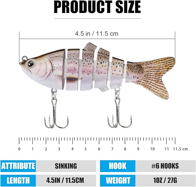 TRUSCEND Swimmax Easy Catch Fishing Lures with BKK Hooks, Wiggling, Vibrating, Rattling and Gurgling for More Bites, Heavy-Duty Dyneema Fiber Jointed Swimbaits for Bass, Trout, Crappie, Walleye, Pike