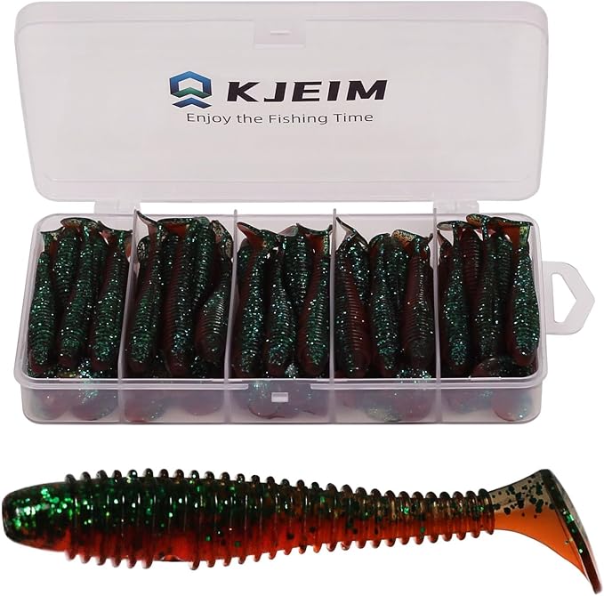 Paddle Tail Swimbaits, 50 PCS Ribbed 3 Inchs Soft Plastic Fishing Lures for Bass Trout Crappie Walleye Saltwater/Freshwater Fishing