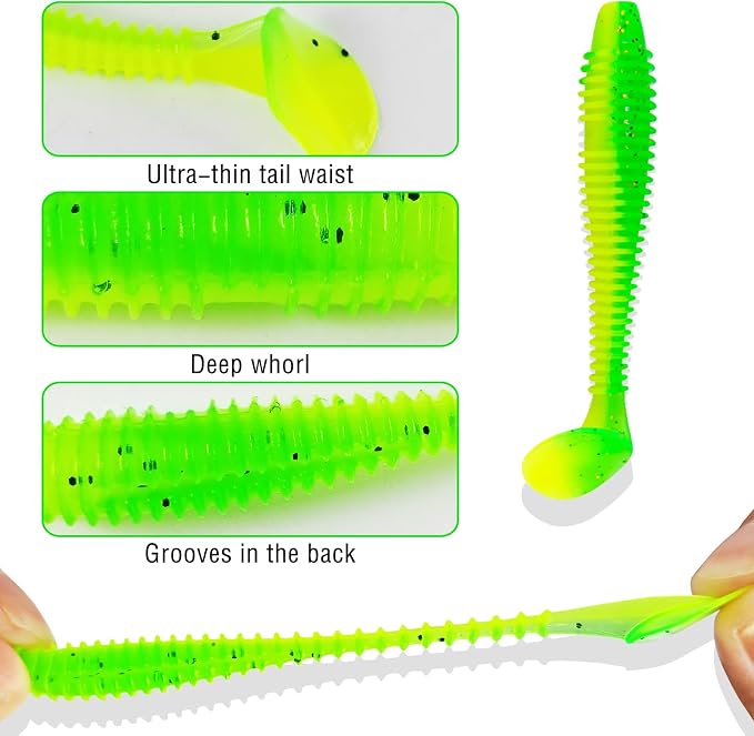 Soft Fishing Lures Kit Paddle Tail Swimbaits Plastic Worms Set Mixed Color Minnow Jerkbait Bass Lure Baitsfor Trout,Walleye,Crappie