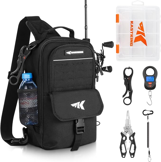 KastKing Everyday Essential Sling Tackle Bag & Tool Set, Fishing Scale & 3500-Tackle Box Waterproof, 7" Pliers, Lip Gripper - Fishing Gear and Gift for Men