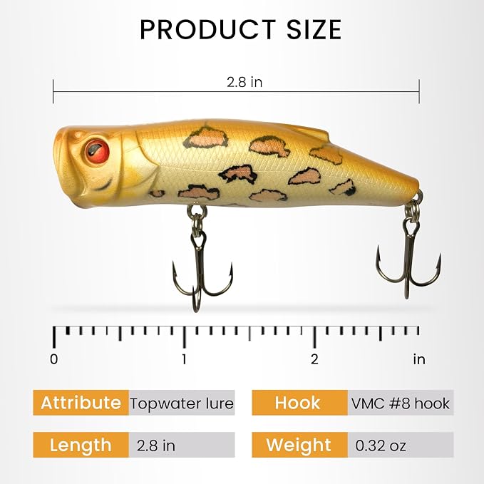 Pristis 3 pcs Topwater Fishing Plopper Lures, Floating Popper Bait Set with Chemically Sharpened Hooks for Saltwater Freshwater, Top Water Plopping Swimbait Teaser for Bass Tuna Perch Pike Crappie