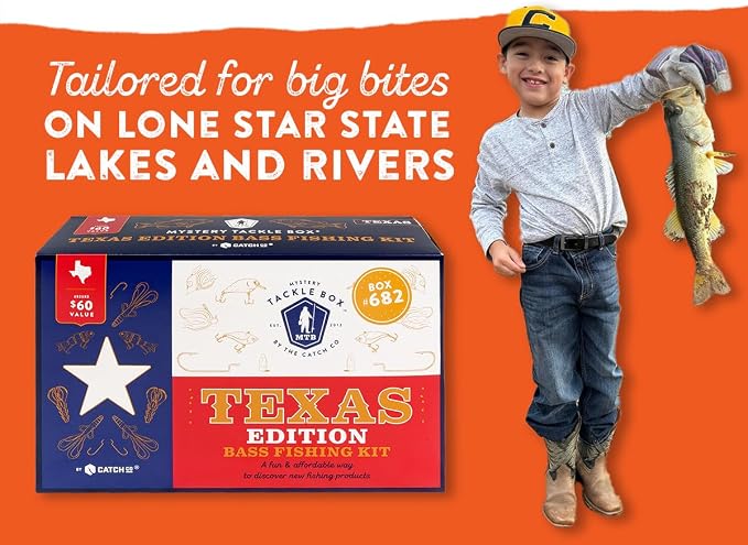 Mystery Tackle Box Texas Bass Elite Fishing Kit – 7-9 Freshwater Baits for Largemouth, Smallmouth & More – Includes Exclusive Texas Decal