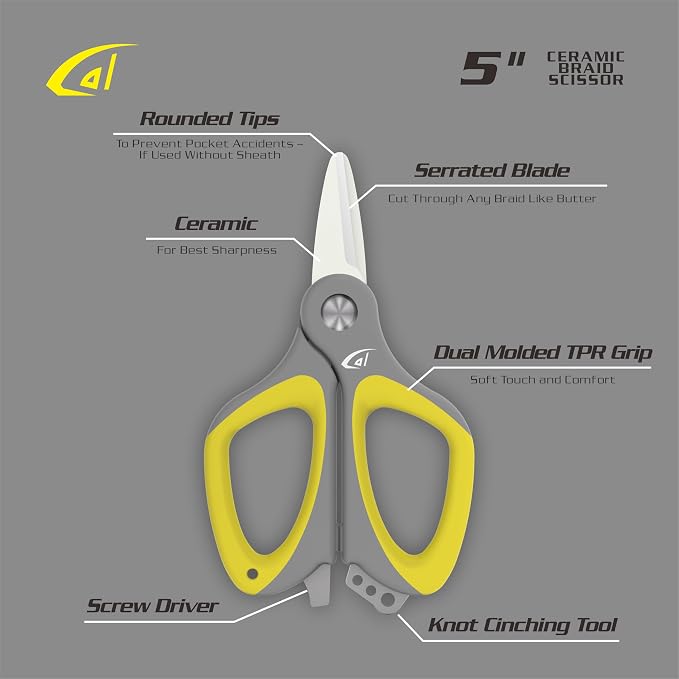 danco Fishing Ceramic Braid Scissor, Karl,Serrated Blades, Fishing Scissors for Braided Line, Non Slip Grip