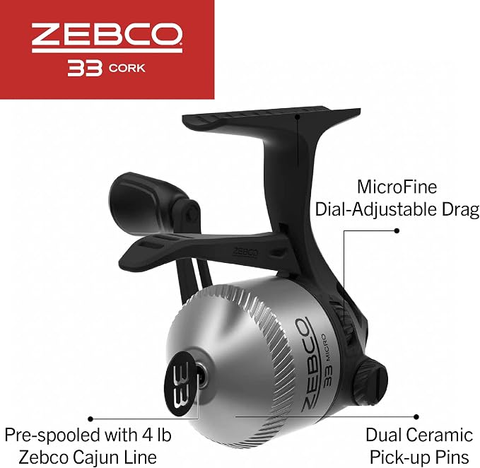 Zebco 33 Cork Reel and Fishing Rod Combo, Graphite Rod with Cork Handle, QuickSet Anti-Reverse Fishing Reel with Bite Alert