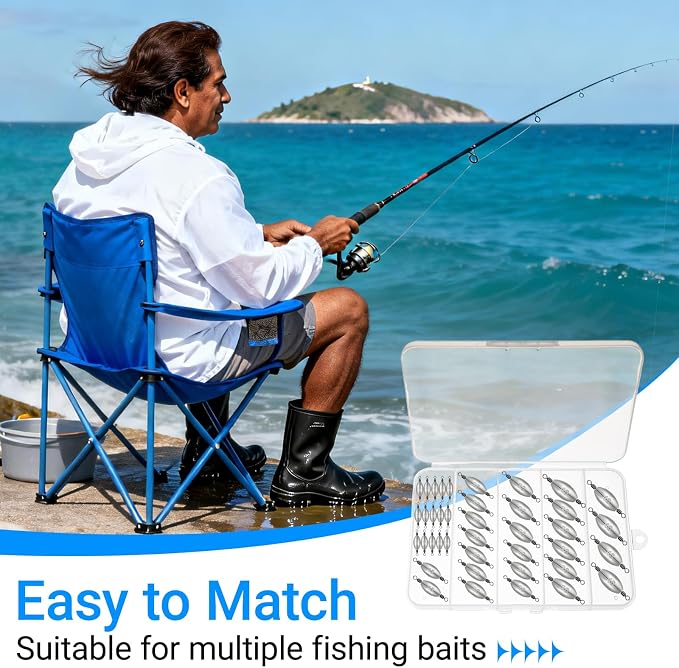 Inline Trolling Weights with Swivel, Fishing Sinkers for Catfish Bass Saltwater Freshwater, Anti-Twist Smooth Rolling Egg Sinker Design, Assorted Sizes Fishing Weights Kit