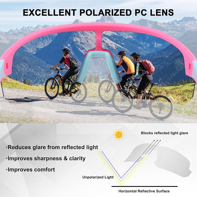 BangLong Lightweight Polarized Sports Sunglasses for Men Women, UV400 Protection Wrap-Around Sunglasses for Running Cycling