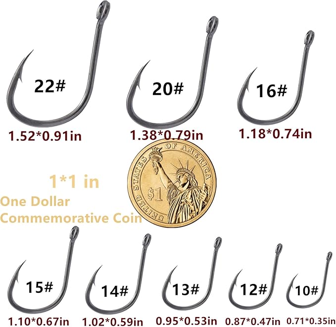 310Pcs/Box （22# ...15# 10# Fishing Hook, Forged Steel/Barded Design, 8 Sizes Universal Octopus Fishing Hooks Set， Sharp/High Carbon/Hook Eye, Suitable Sizes in Freshwater Saltwater